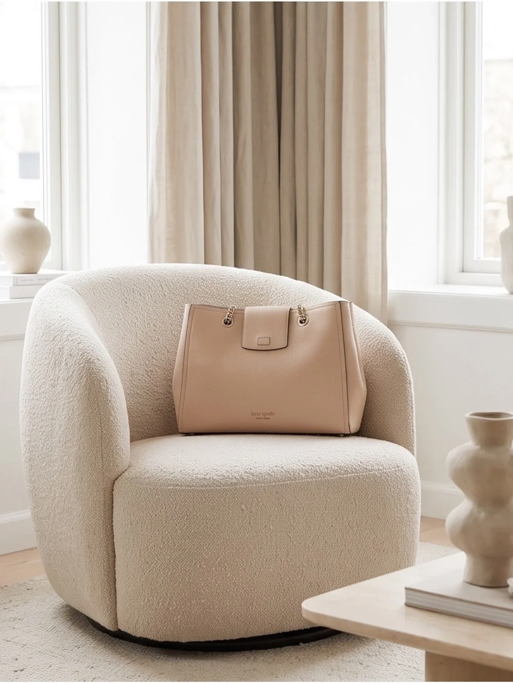 kate spade Blush Pebble Leather Tote with Gold Chain Straps